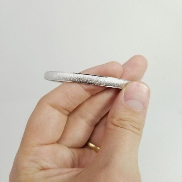 Vintage Crown Trifair Silver Tone Bangle Bracelet, Skinny Stacking, Retro Estate - Picture 4 of 8